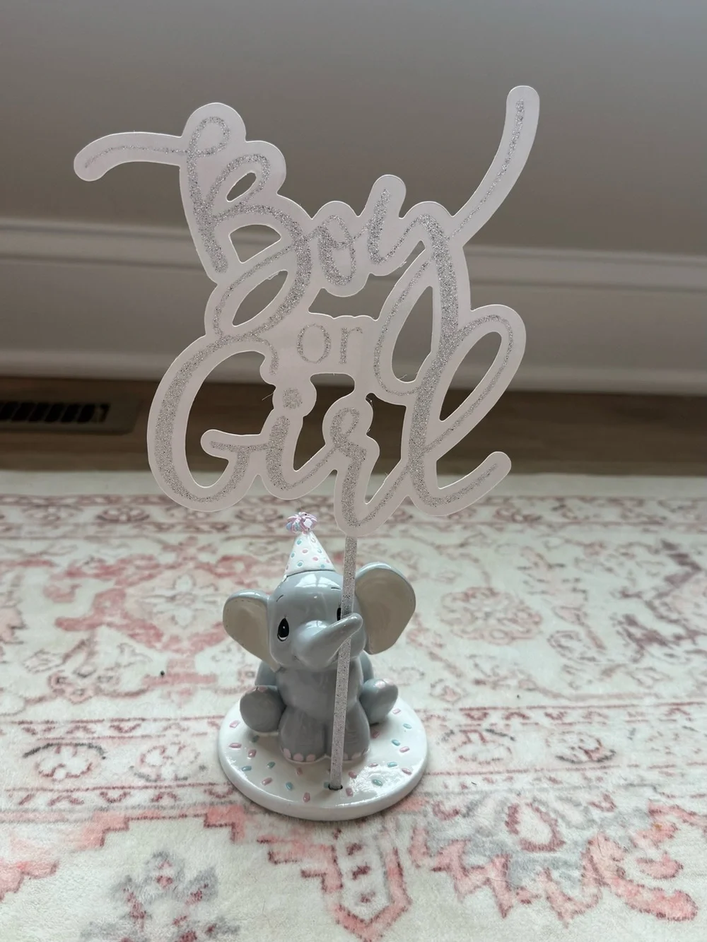 Precious Moments Elephant Gender Reveal / Baby Shower Cake Topper